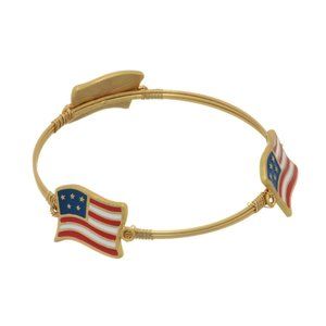 Goldtone Three Wire Wrapped Flag Bangle Bracelet